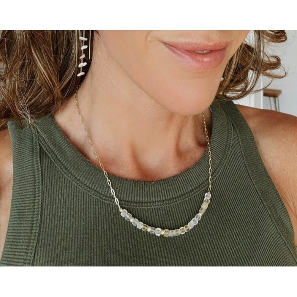 Citrine Necklace Gold Paperclip Chain Yellow Gemstone Necklace Waterproof
